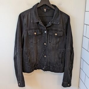 Free People Women's Black Rumors Denim Trucker Jacket Large